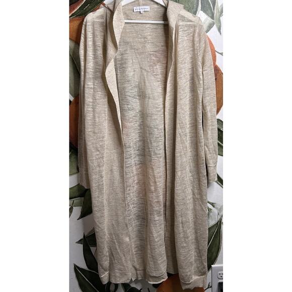 White + Warren Cardigan Sweater Womens Medium Linen Blend Beige Hooded Sweater - Picture 1 of 7